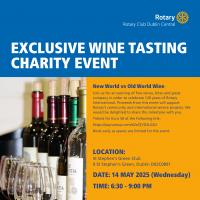 Join our exclusive wine tasking charity evening: New World vs. Old World Wines on 14 May (Wednesday evening)